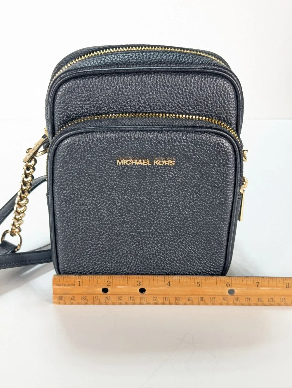 Michael Kors Jet Set Flight Travel Black Pebbled Leather Medium Crossbody Bag